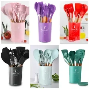 12pcs Wooden Silicone Kitchen Utensil Nonstick S