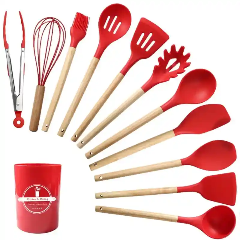 12pcs Wooden Silicone Kitchen Utensil Nonstick S