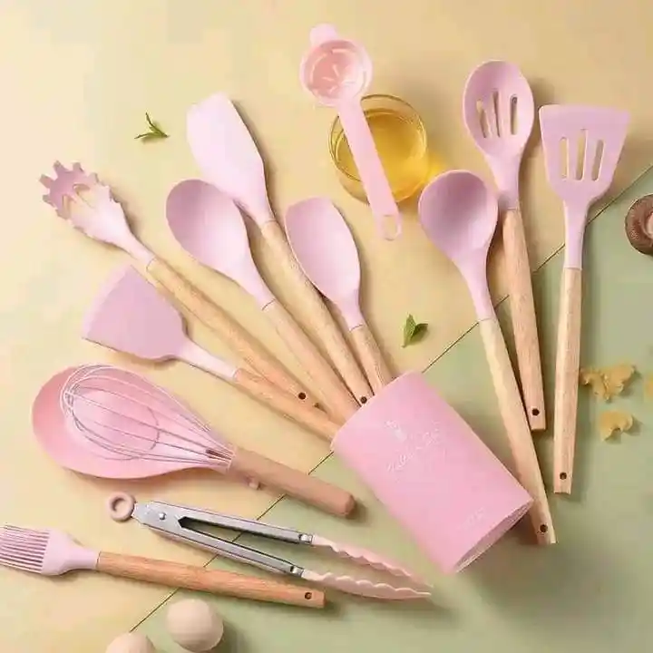 12pcs Wooden Silicone Kitchen Utensil Nonstick S