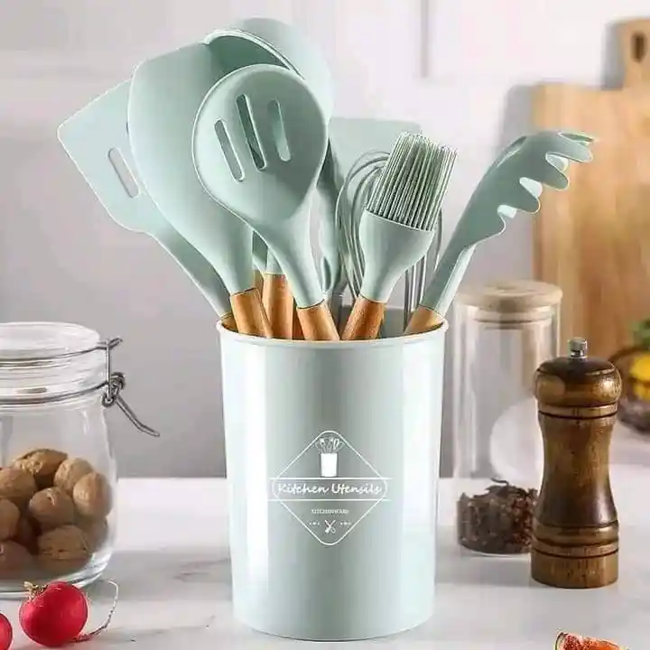 12pcs Wooden Silicone Kitchen Utensil Nonstick S